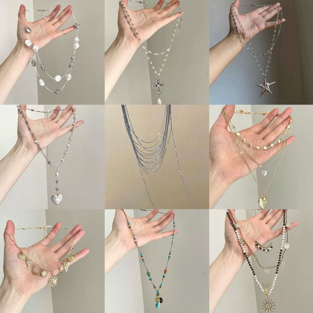 Multi-layer clavicle chain necklace with stackable tassels - 1