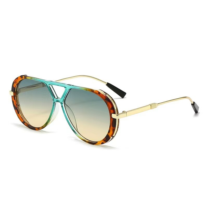 Cross-border New Double-Beam Sunglasses for Women, Oversized Slimming Face Style, European and American Sunglasses, High-End Sun Protection Retro Sunglasses