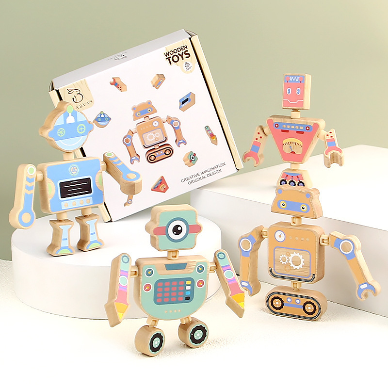 Holz-Roboter Spielzeug Kinder wandelbare Designs Bausteinset