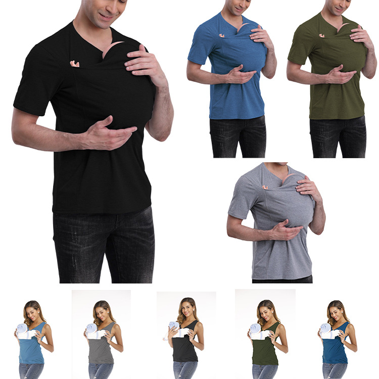 Kangaroo Dad and Mom Soothing V-Neck T-Shirt with Hood, 2025