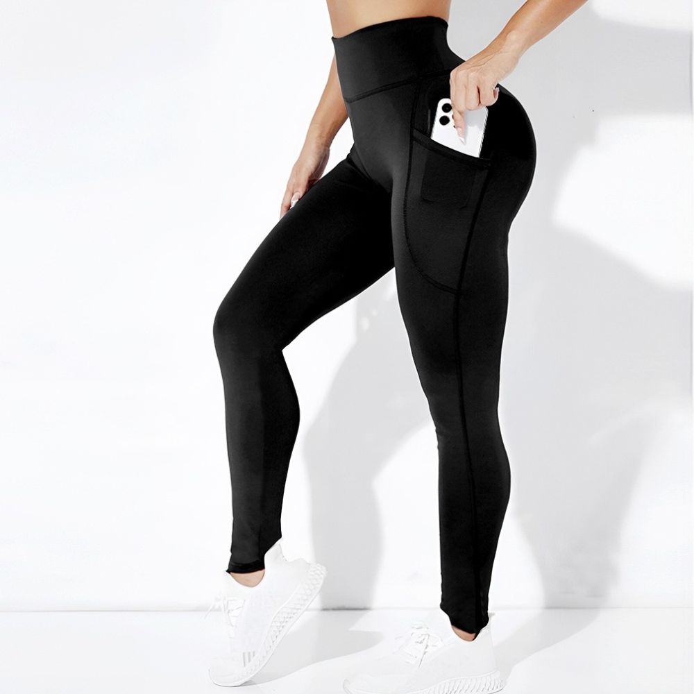 Hochgeschnittene Yogahose mit Tasche, bauchformend und po-liftend