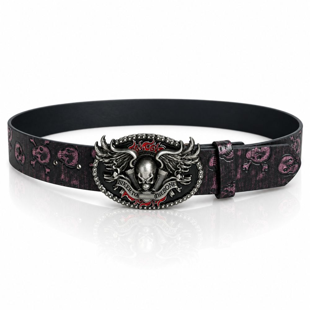 vintage skull belt - Herrenledergürtel mit Totenkopf, Retro-Stil, Punk, Motorrad-Look, Metallschnalle, modisch