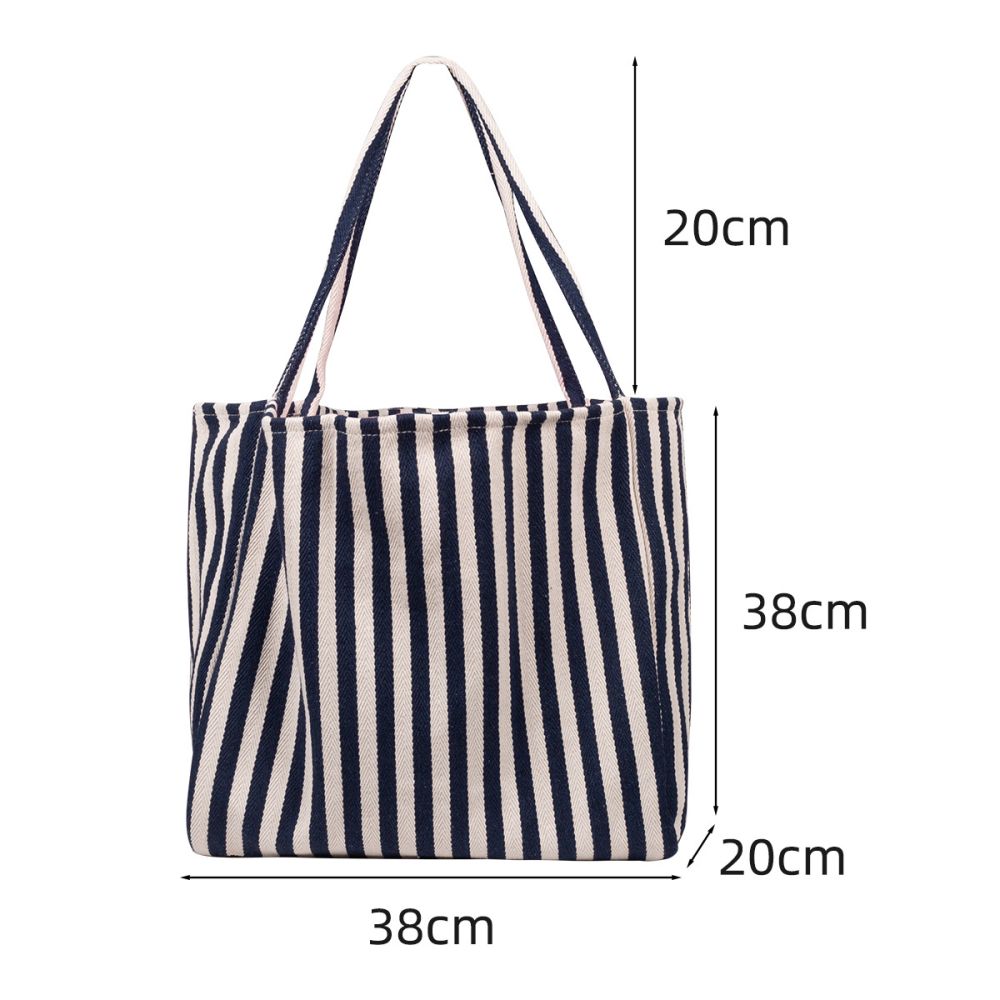 Damenhandtasche aus Leinen mit Streifenmuster, Einschulter-Tragegriff, große Kapazität, Canvas-Tasche in schlichtem und frischem Stil, elegant und vielseitig. - 8