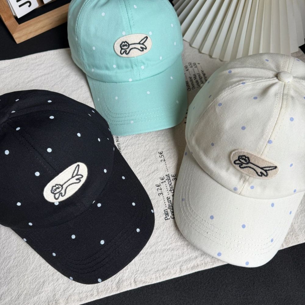 2026 New Korean Style Polka Dot Cat Baseball Cap Unisex Cute Versatile Face-Flattering Small Embroidery Duck Bill Hat Trendy
