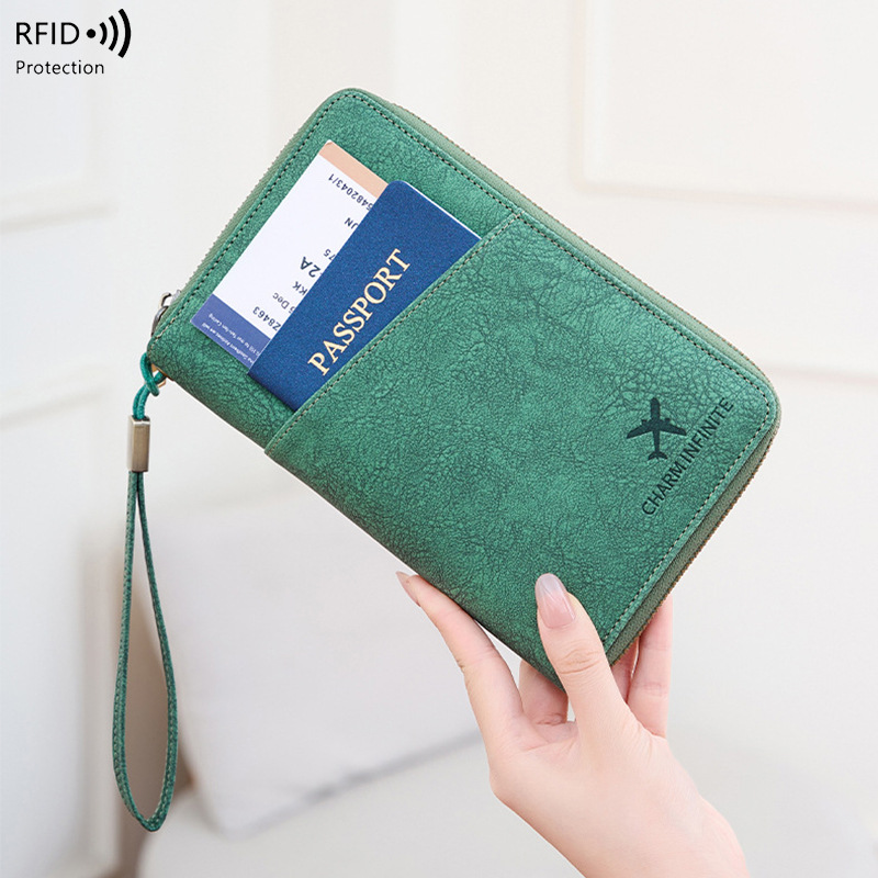 Sınır ötesi yeni RFID anti-manyetik pasaport çantası uzun fermuarlı pasaport tutucu seyahat bileti çok fonksiyonlu depolama belge çantası