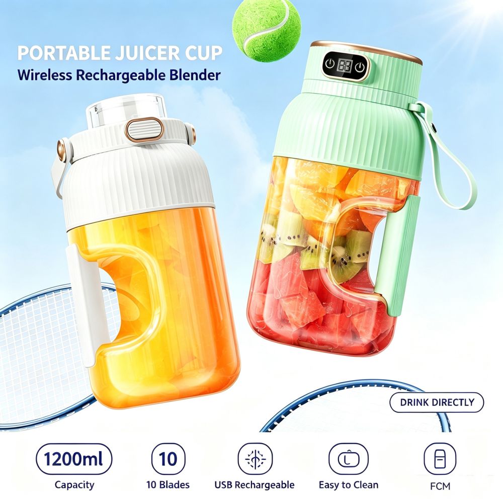 USB şarjlı taşınabilir meyve sıkacağı 1200ml, buz kırıcılı - 1