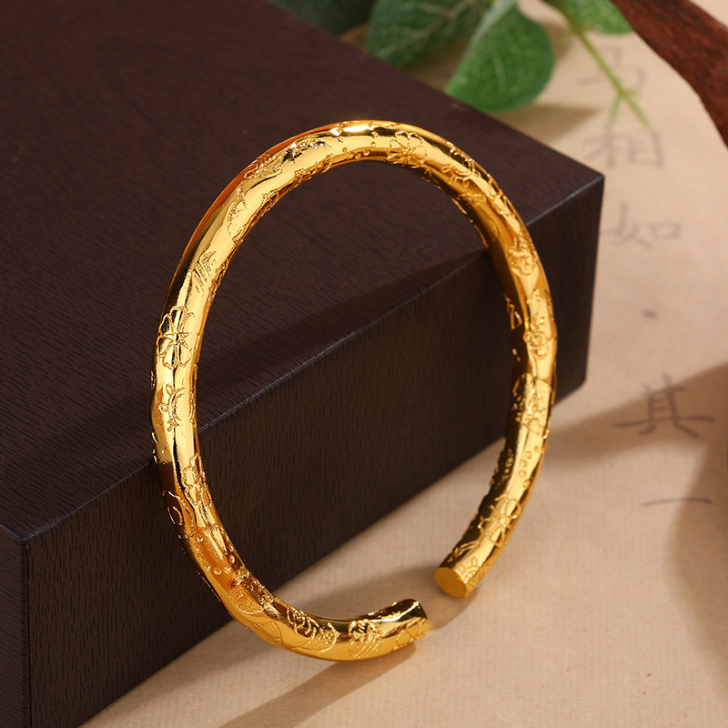 Antique Design Gold-Plated Open Bracelet, 999 Gold Filled