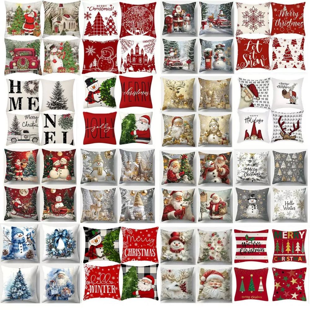 Weihnachts-Plüsch-Kissenbezug Heimtextilien vierteiliges Set Wohnzimmer Sofakissen weiche Rückenkissen Schlafzimmer Kopfkissenbezug
