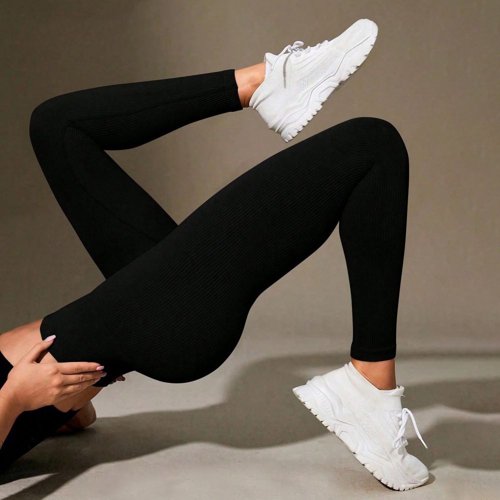 Seamless Ribbed High-Waist Yoga Leggings, Breathable