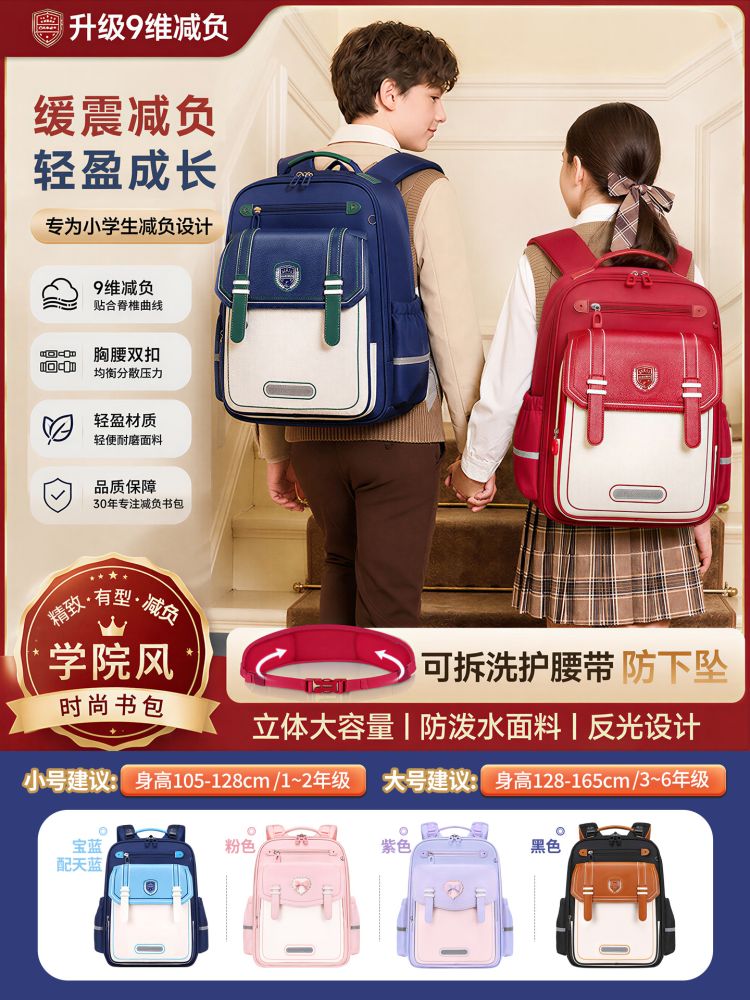 Primary school backpack, grades 1-6, lightweight, durable