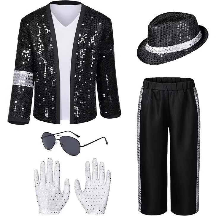 Jackson Kinder-Showkostüm Pailletten-Set Tanz-Auftrittskostüm Cosplay-Bühnenkostüm Jungen Trendy