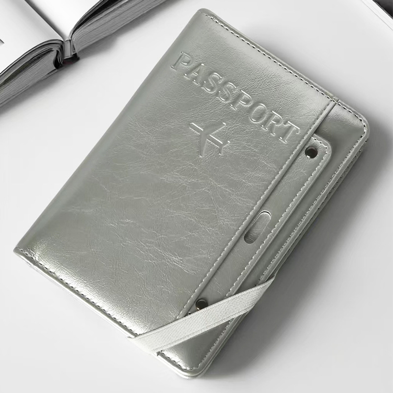 Niche Korean Style Silver Gray Passport Holder High-End Travel Document Organizer ID Card Storage Set Wallet Premium Quality