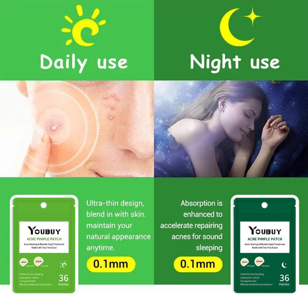 Sınır ötesi Youbuy akne yaması 36 kapsül hidrokolloid görünmez akne yaması gündüz ve gece görünmez yama akne yaması