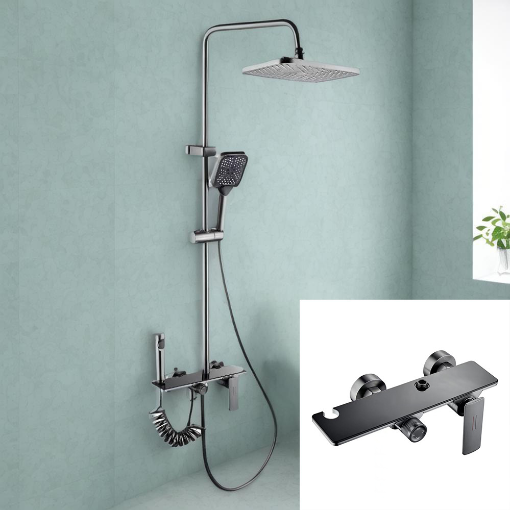 Hotel shower system, pressure boost, gray wall-mounted