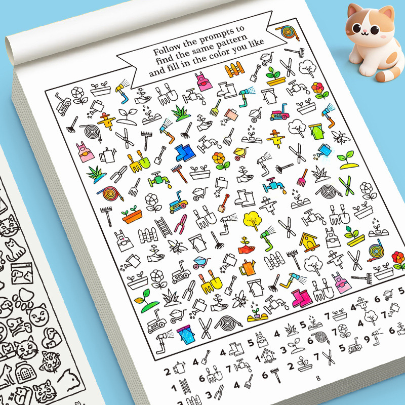 Find Book arayıp bulma ve boyama kitabı çocuklar için, dikkat ve konsantrasyon