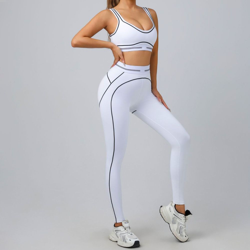 Amazon Cross-Border Contrast Color Outdoor Sports Set for Women, Integrated Shockproof Yoga Wear Pilates Set for Fitness