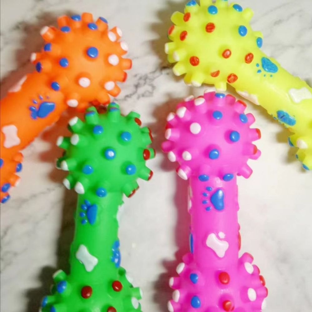 Large Spiked Dumbbell Dog Toy, Teeth Cleaning, Squeaky Rubber Toy - 1