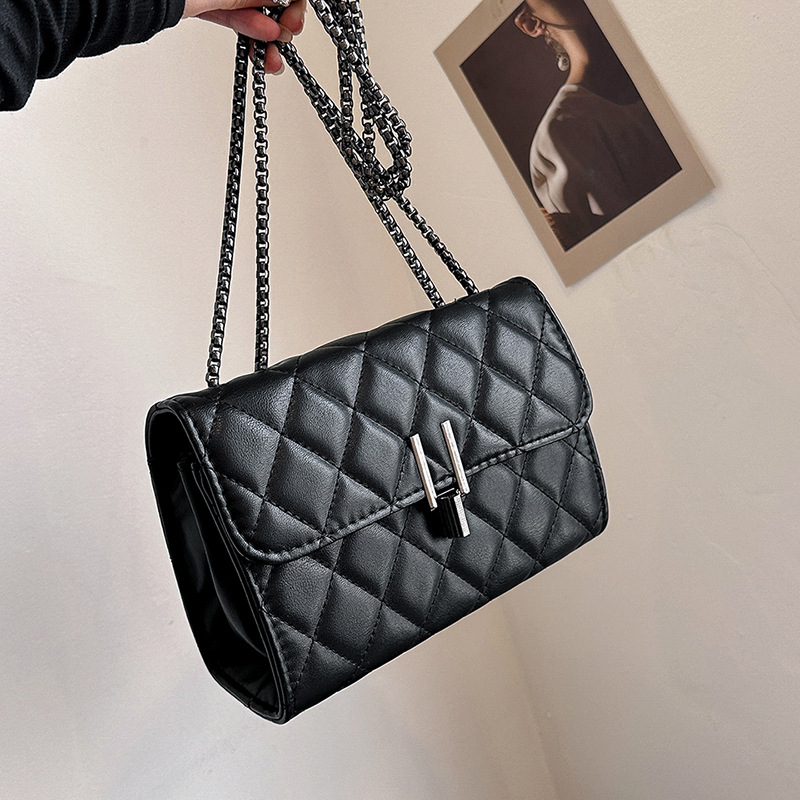 2025 New Fashion Versatile Single-Shoulder Bag Elegant Diamond-Quilted Chain Embroidered Ladies Fragrant-Style Small Bag Niche Zipper