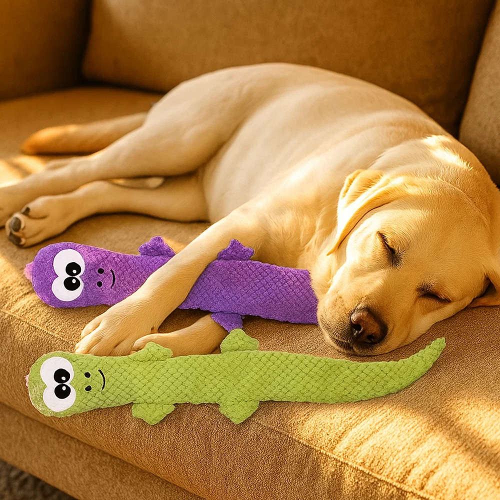 Two-Tone Lizard Pattern Faux Leather Dog Dental Chew Toy with Squeaker - 1