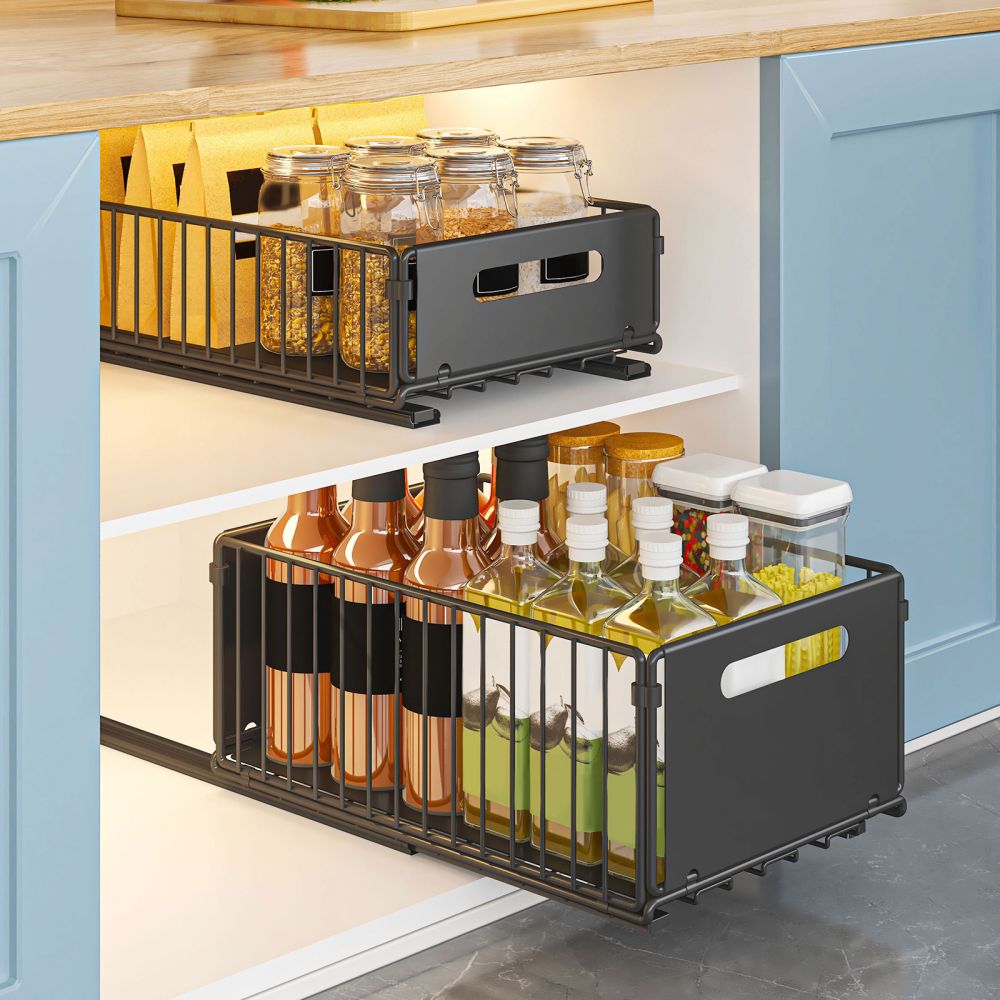Pull-out kitchen storage rack and seasoning organizer