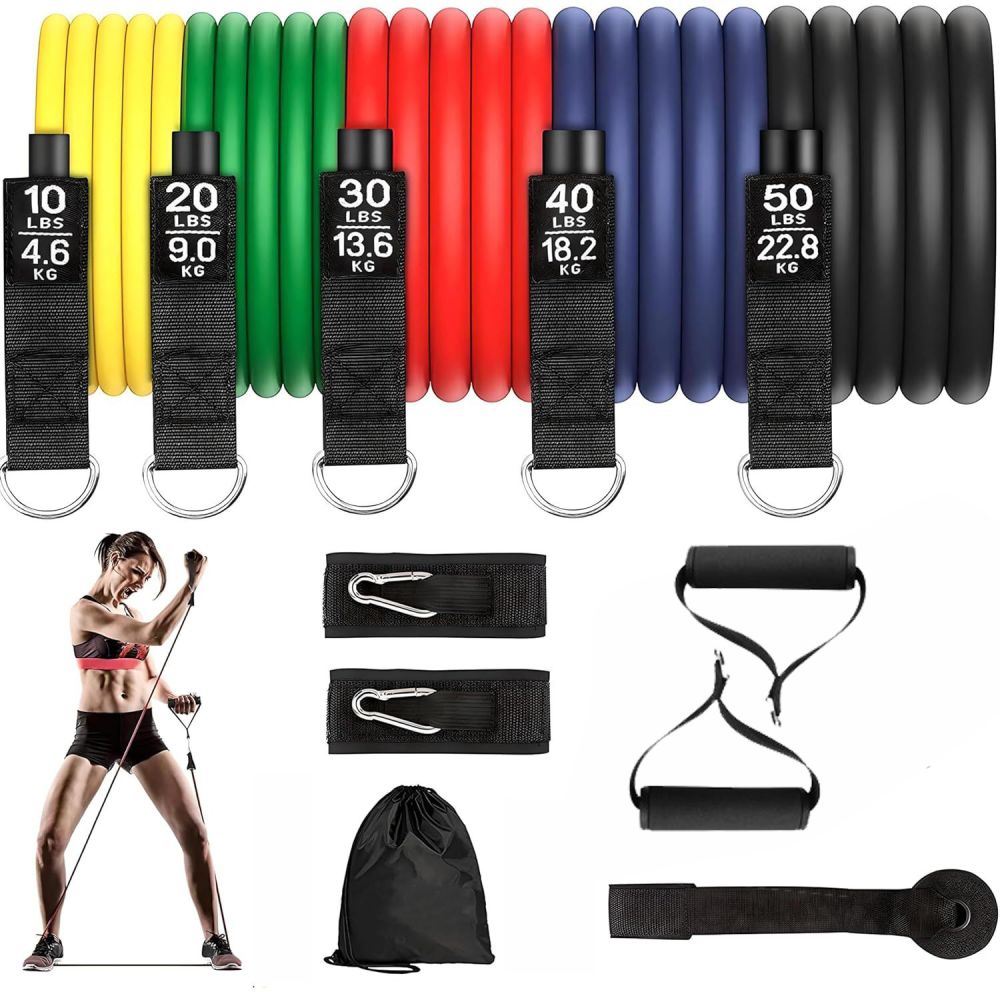 Fitness Direnç Bandı Seti D Halkalı Yoga Çekme Kordonu 11 Parça