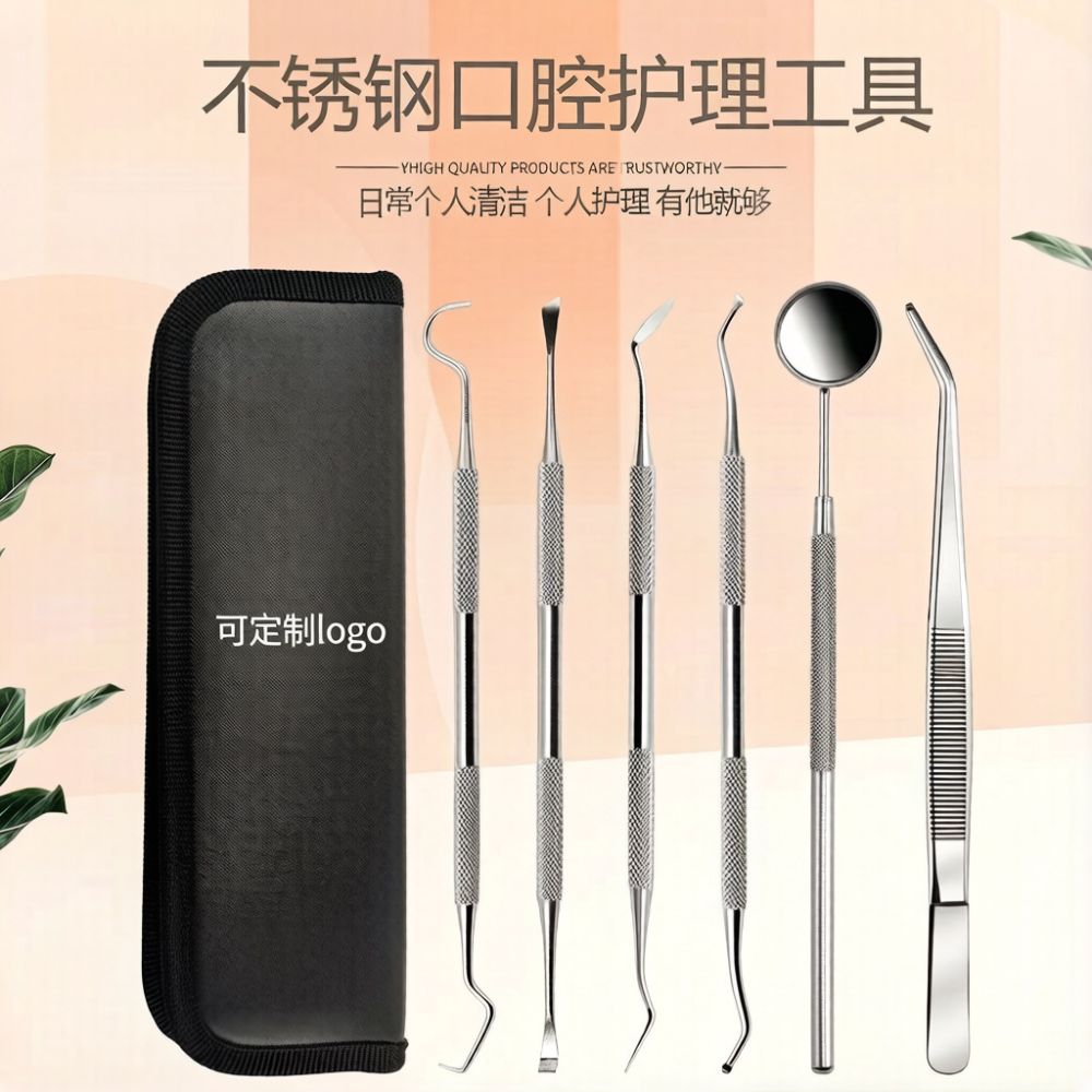 Dental care kit, stainless steel, 6-piece - 1