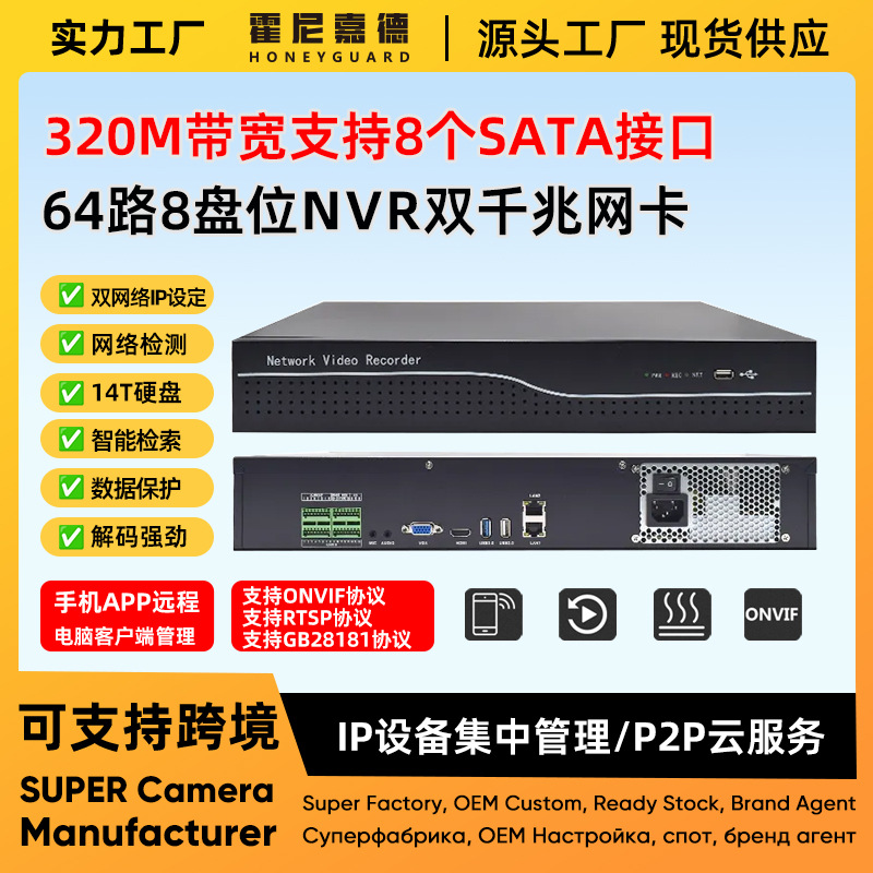 Honeyguard 64-Channel NVR 4K Surveillance 8 SATA Slots - 1