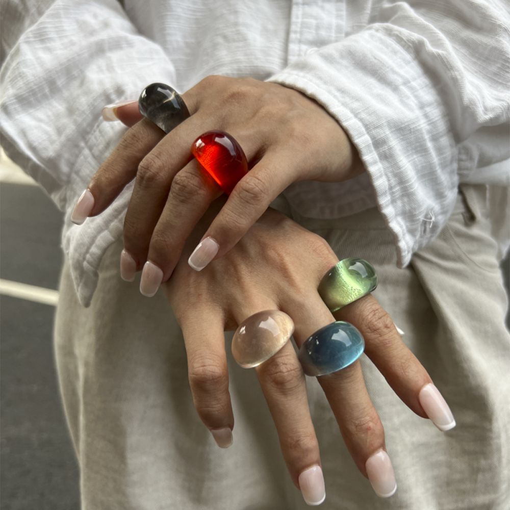 European and American cross-border transparent colored resin ring niche retro stacked curved wide finger ring