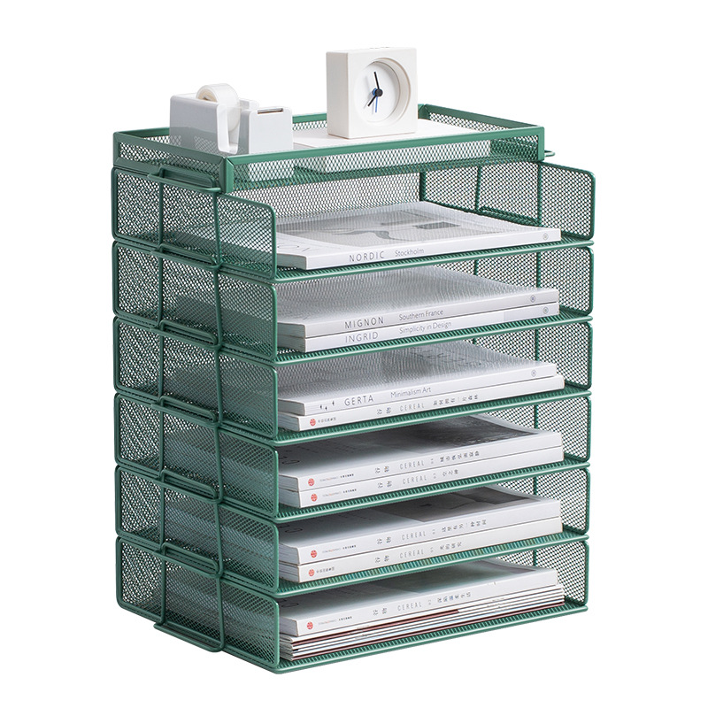 Desktop File Holder Storage Rack Document Rack Shelf Organizer Multi-Tier File Tray File Frame Office Iron File Rack