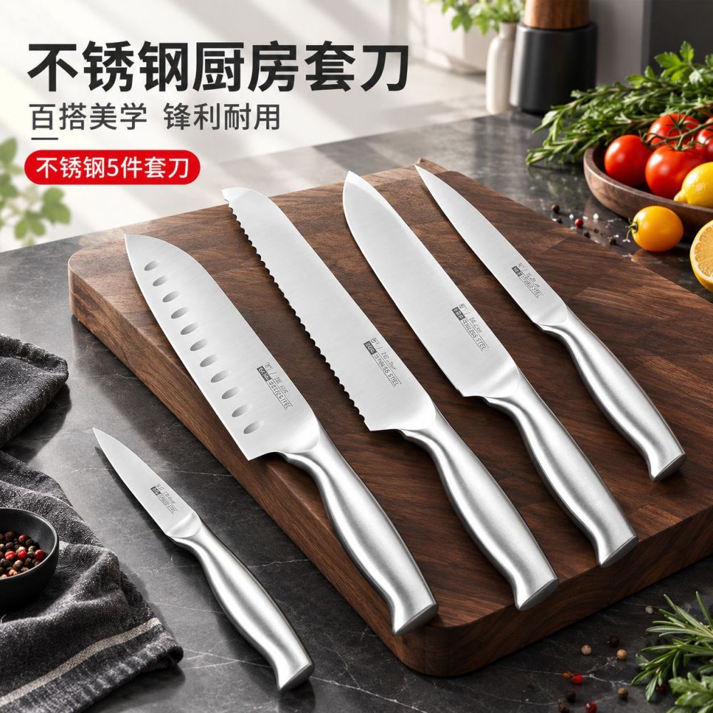 跨境不锈钢刀具套装4cr13空心柄酒店锋利厨师刀三德刀高级水果刀