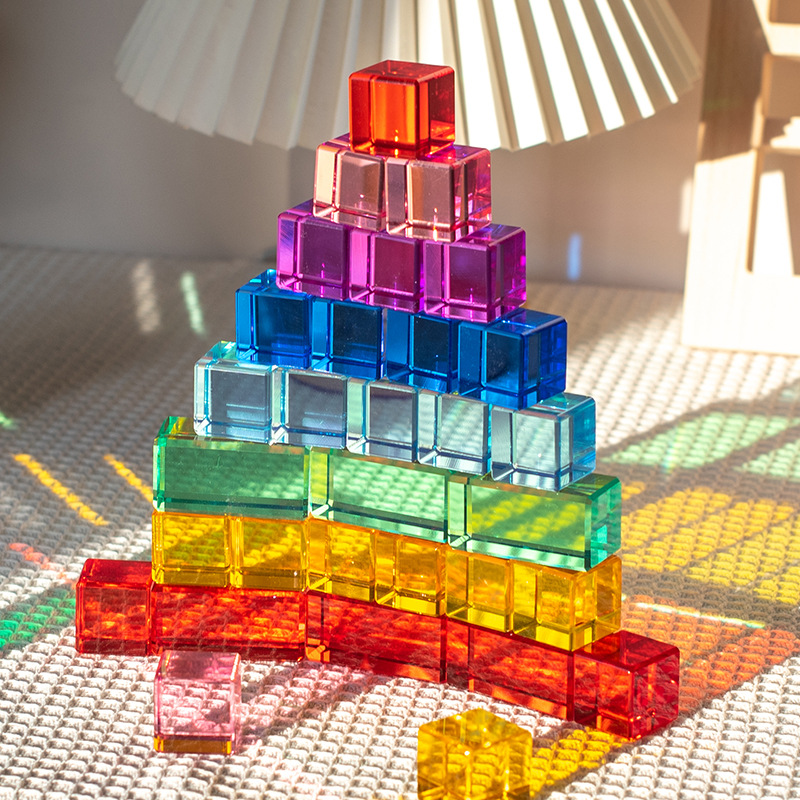 Acrylic high transparency building blocks cubic rainbow building blocks children's educational toys creative light-transmitting gemstone building blocks toys
