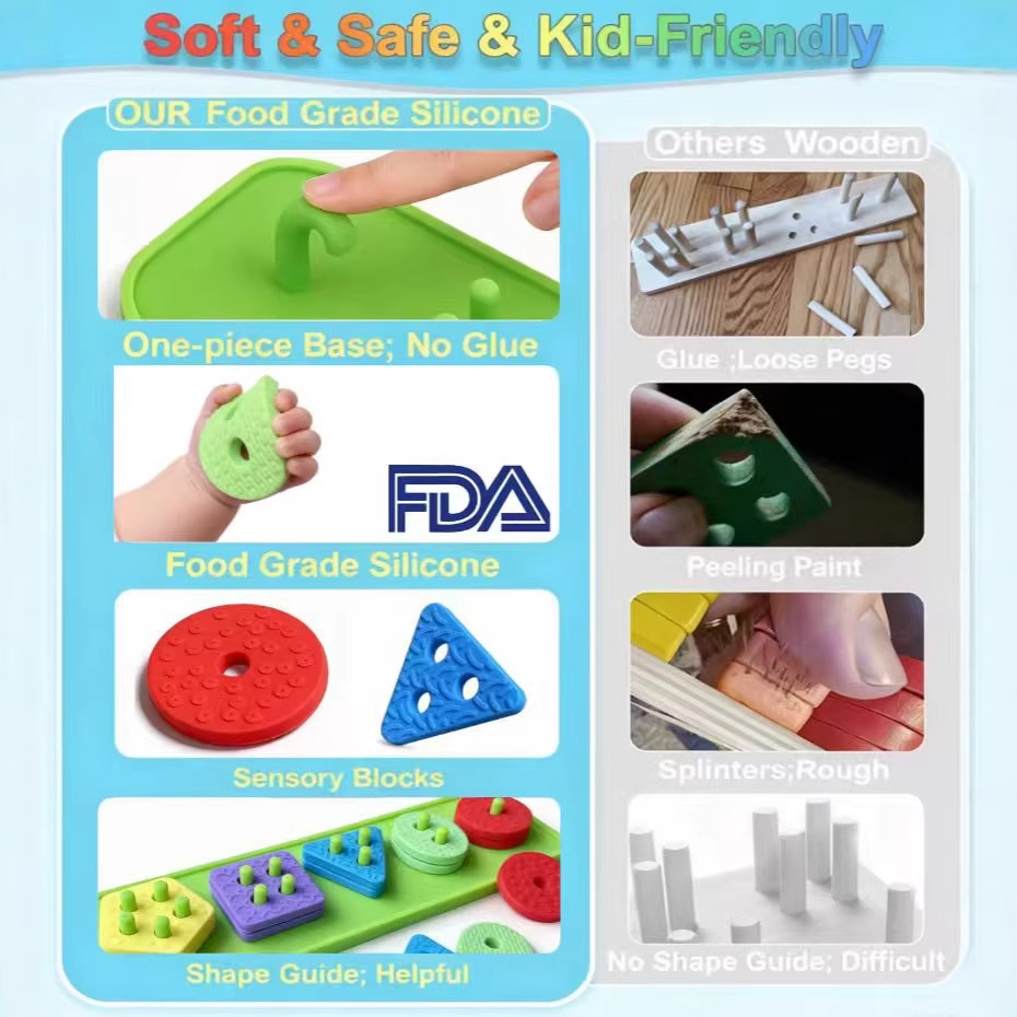Geometric Puzzle Building Blocks for Ages 1-3, Silicone Sensory Educational Toy