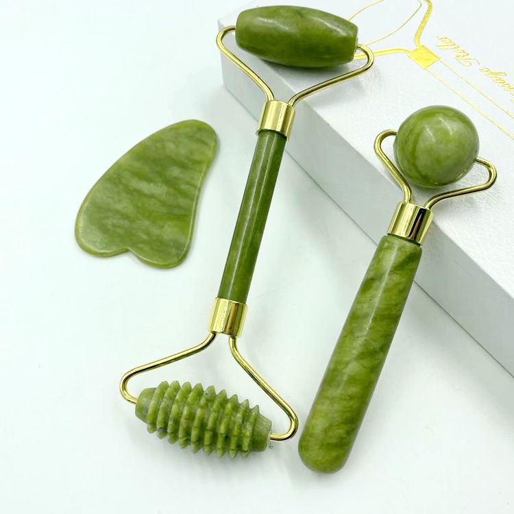 Natural jade beauty device dual-head jade roller face massage complete set beauty device export jade wholesale - 1