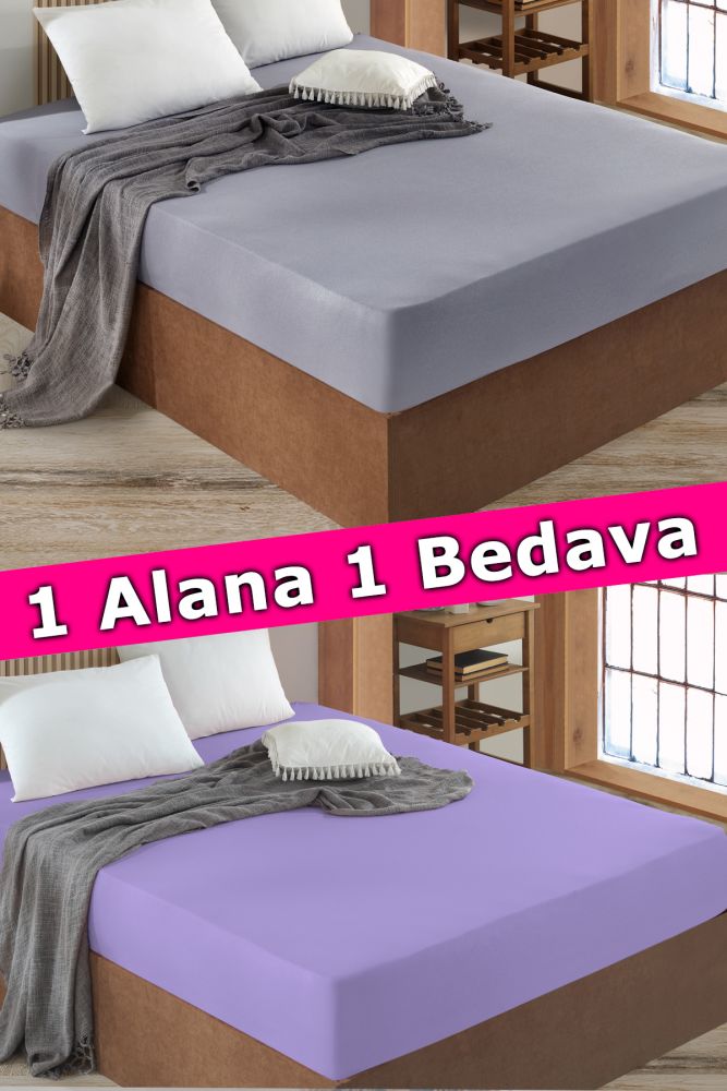 2 Adet Tek Kişilik Lastikli Çarşaf | Gri&Lila