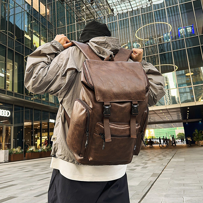 Cross-Border Business Laptop-Rucksack Unisex Neues Modell Weiches Leder Doppelter Schultergurt Modische Pendler-Tasche Großes Fassungsvermögen Reiserucksack