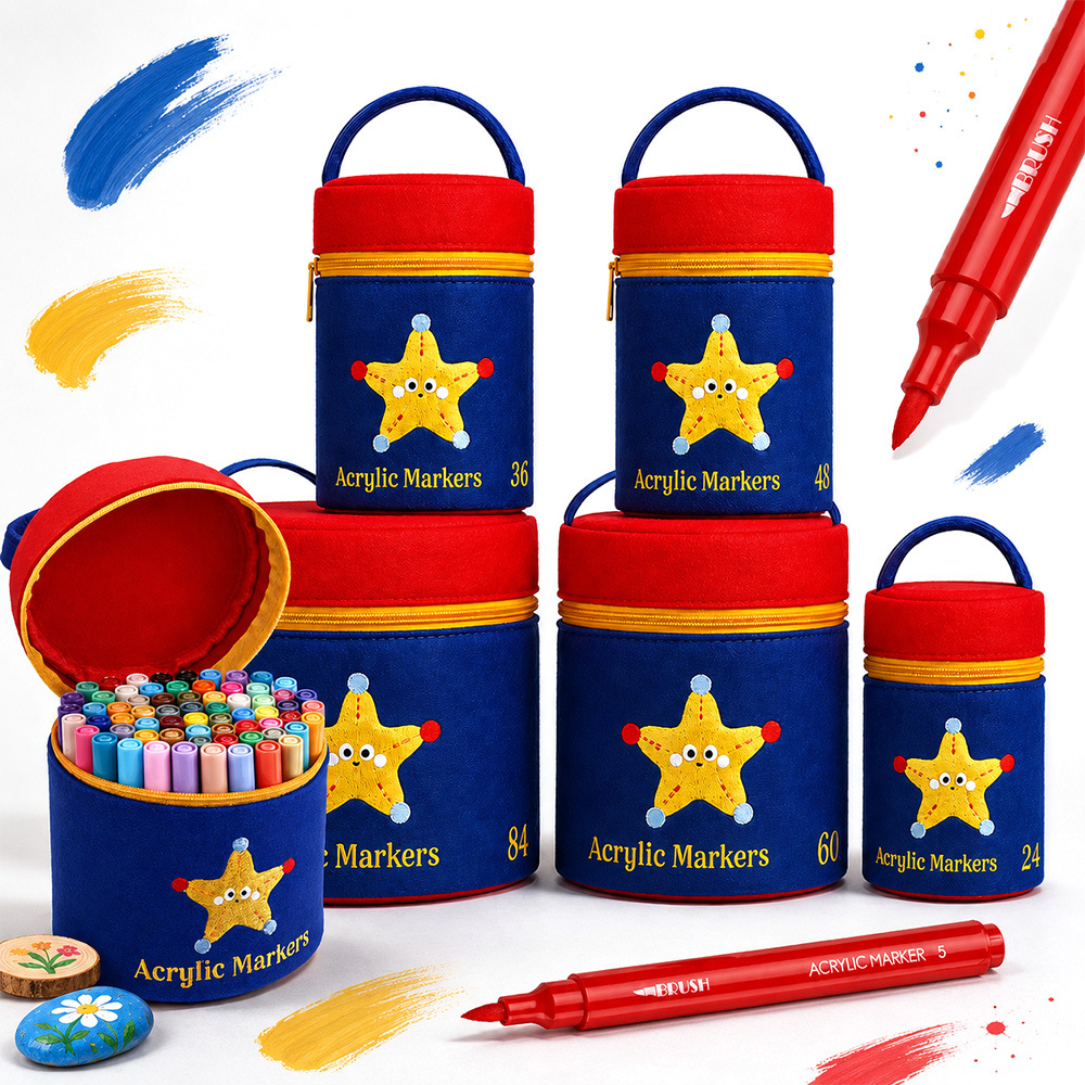 Acrylic marker pen set with soft tips, children's drawing, storage bucket - 1