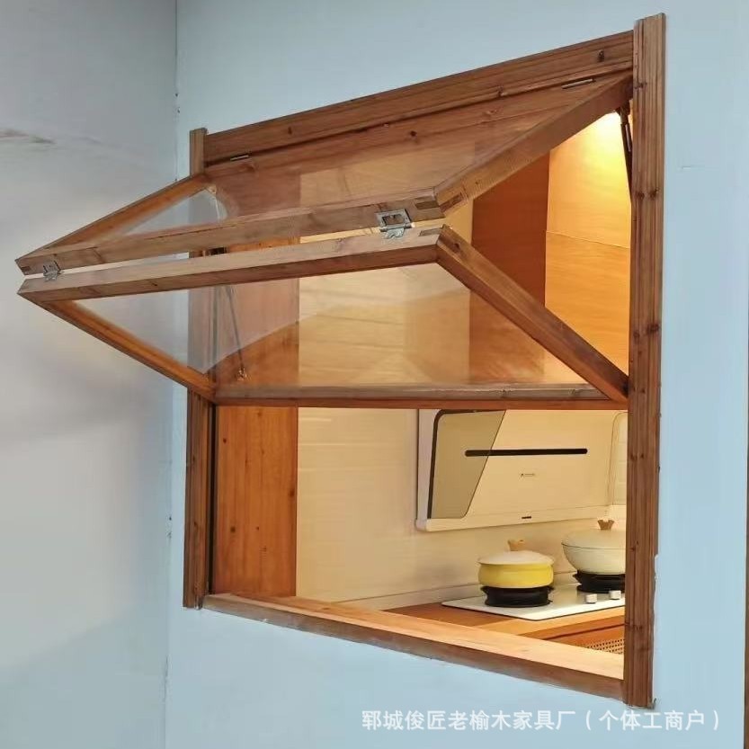 Retro Folding Solid Elm Wood Window Frame for Interior Use - 1