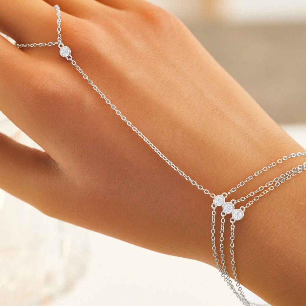 925er Silber Quasten-Kettenring mit Zirkonia und Armband