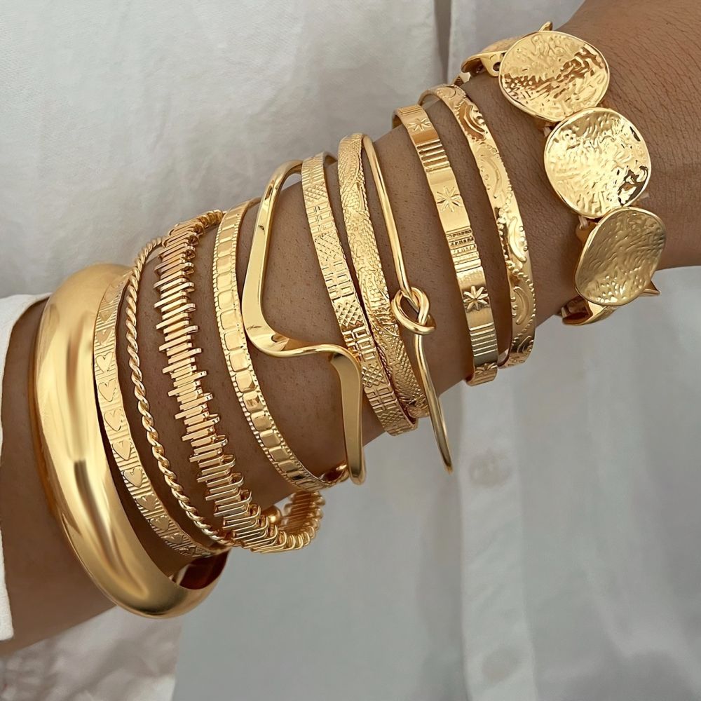 3er-Set geometrische mehrschichtige Wickel-Damenarmband im Punk-Stil - 1