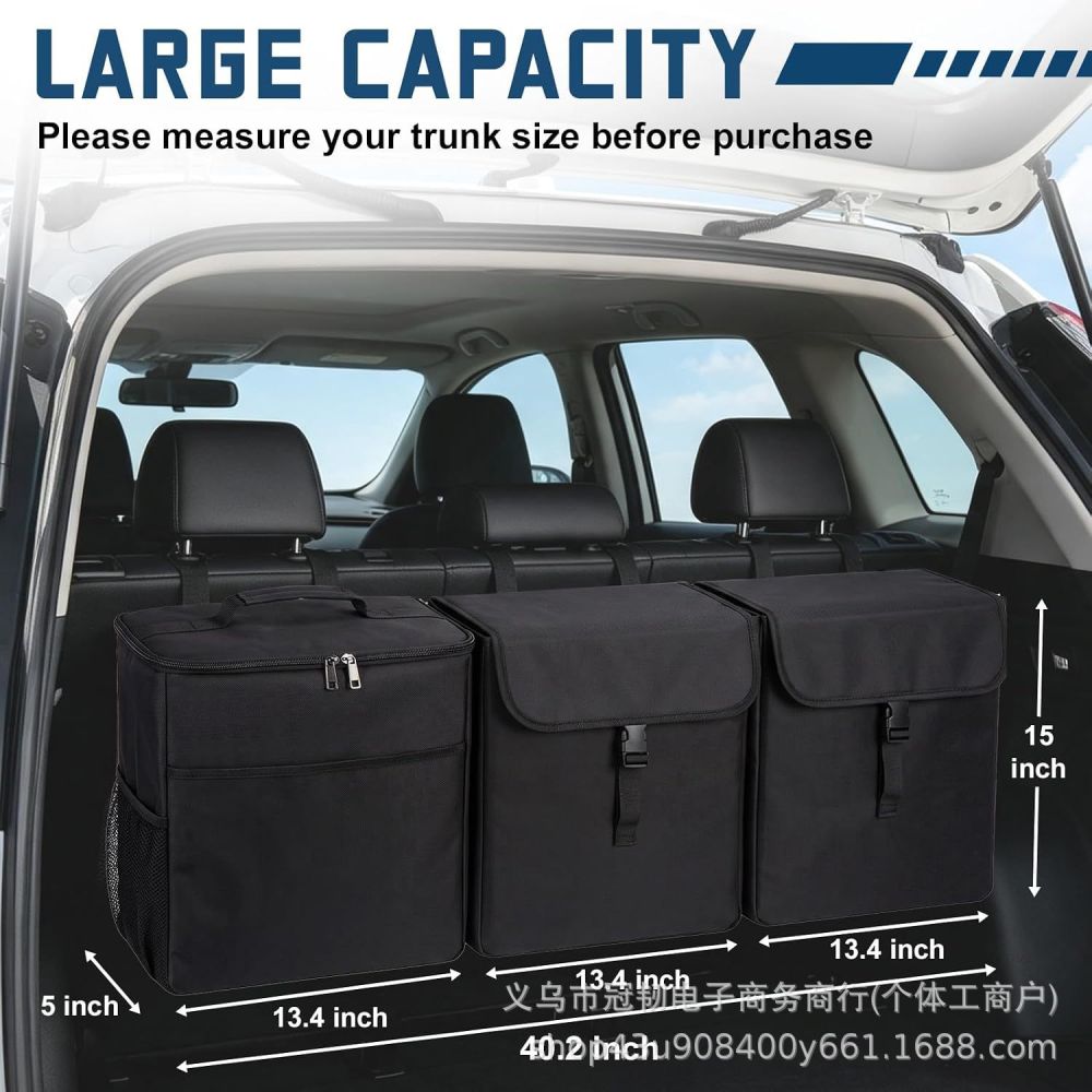 3-in-1 Car Trunk Storage Bag, Seat Back Hanging Organizer, Large Capacity Oxford Cloth - 1