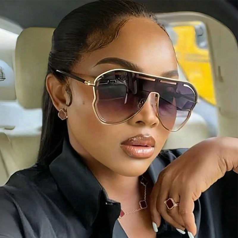 New European and American wide-frame sunglasses, premium women's party sunglasses, one-piece lenses, custom-cut sunglasses
