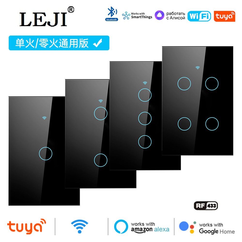 Tuya Smart Switch US/AU Standard Alexa Voice Control Single Neutral Fire Universal WiFi Smart Switch Panel