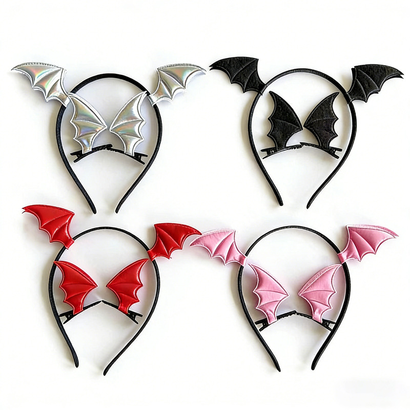 Halloween Headband Set with Bat Hair Clips and Devil Horns