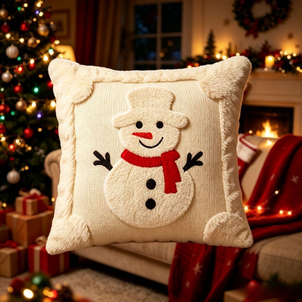 Amazon Weihnachts-Kissenbezug gesteppt kreativ Feiertagsatmosphäre Plüsch-Dekokissen Wohnzimmer Sofa Schlafzimmer Rückenkissen