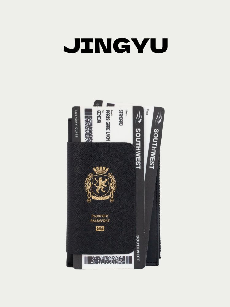 Black passport holder elegant card bag with neck strap