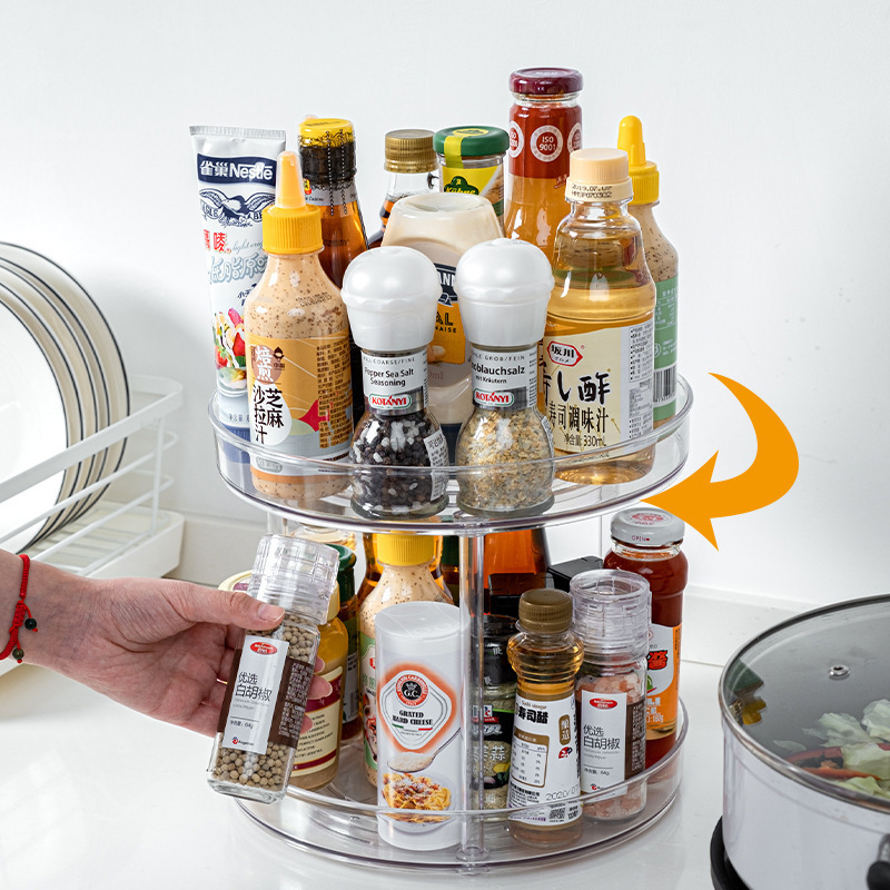 Cross-border multifunctional rotating storage shelf kitchen countertop spice box storage tray cosmetic storage rack non-slip pickup - 5