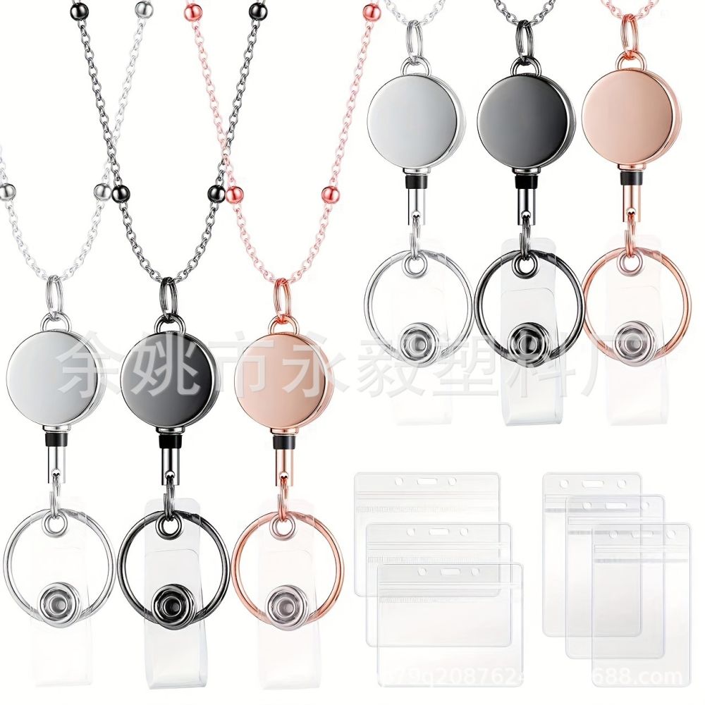 Manufacturer's Cross-Border Best-Selling Fashion Retractable Lanyard Retractable Ball Bead Necklace Sweater Chain Retractable Keychain