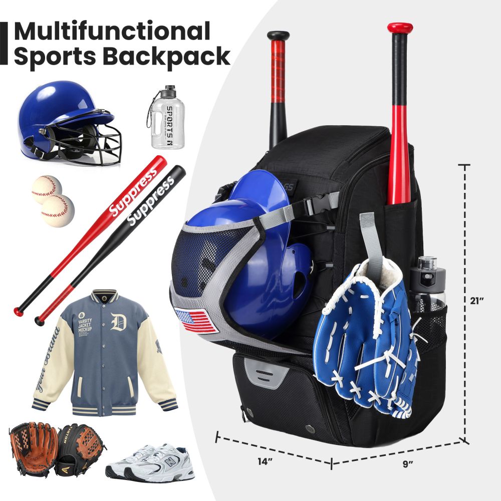 American Baseball Backpack Equipment Bag Softball Shoulder Backpack Large Capacity Portable Multifunctional Sports Bag