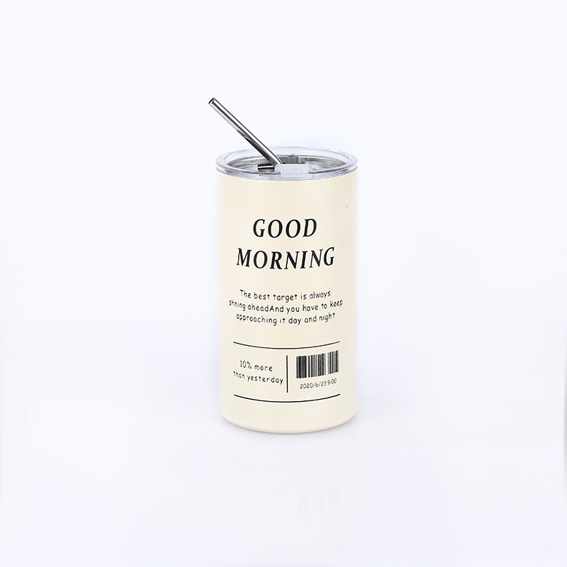 Doppelwandige Edelstahl-Isolierbecher mit Mattfinish für Americano-Kaffee, vakuumisolierter Latte-Reisebecher mit Strohhalm, flaches Doppelwand-Glas, Büro-Thermosbecher - 10
