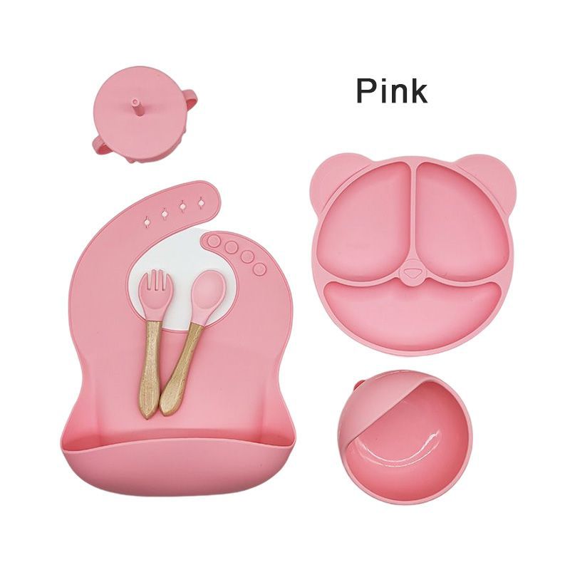 6-Piece Silicone Baby Feeding Set Suction Silicone Placemat Suction Silicone Children's Feeding Plate Suction Bowl Baby Feeding Supplies - 7